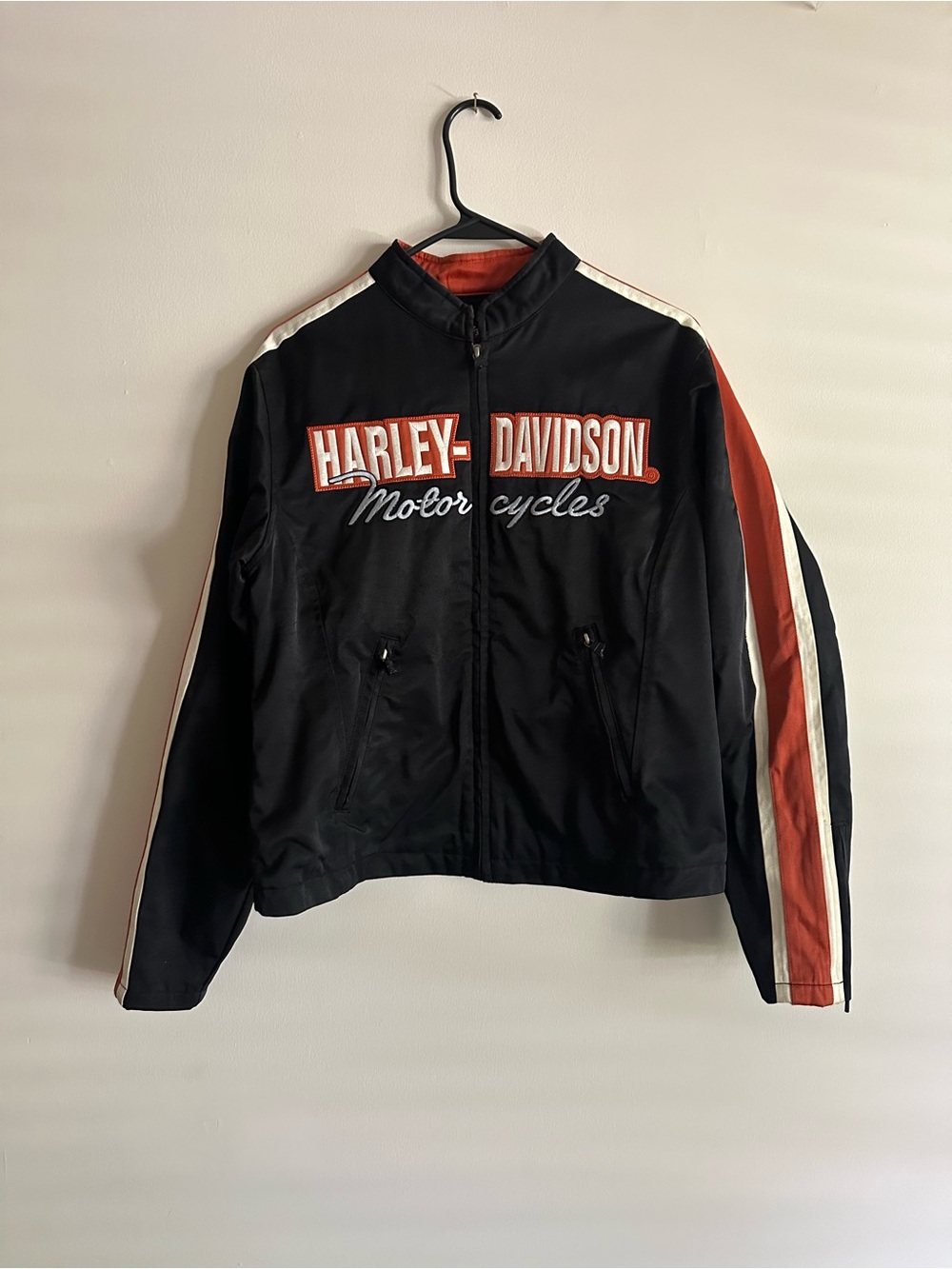Harley-Davidson Black Jacket with Orange & White Racing Stripes